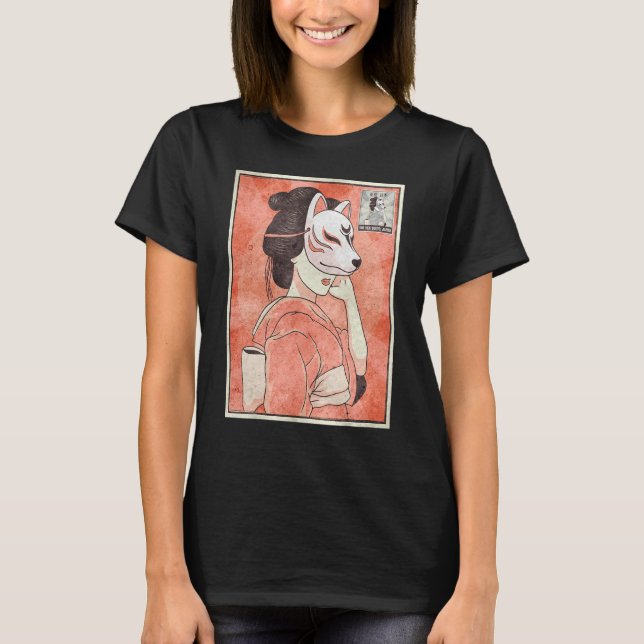 Camiseta Geisha Kitsune Fox Mask Japonês (Frente)