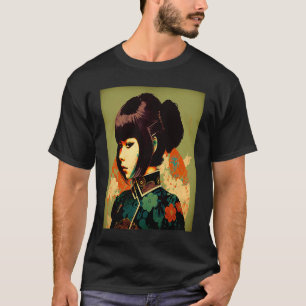 Camiseta Geisha Retro Female Kimono Samurai Japonês Vintag