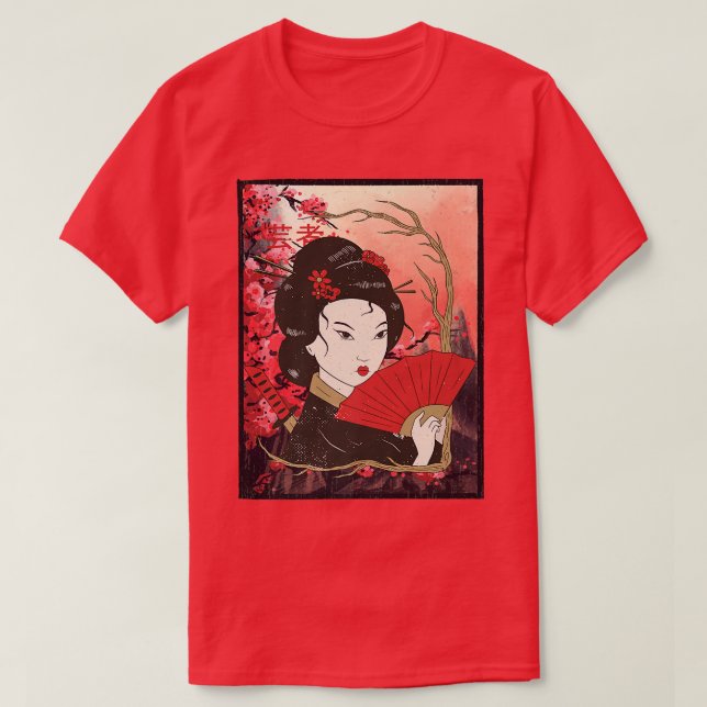 Camiseta Geisha Sakura Cherry Blossom Geisha Girl Japan Cul (Frente do Design)