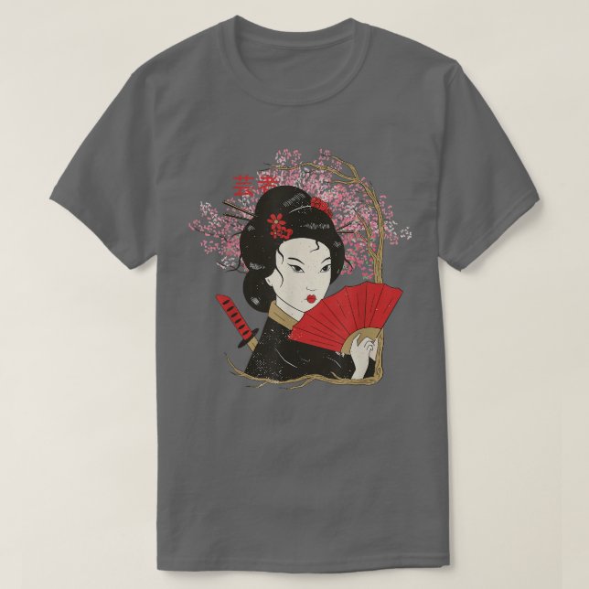 Camiseta Geisha Sakura Cherry Blossom Geisha Girl Japan Cul (Frente do Design)