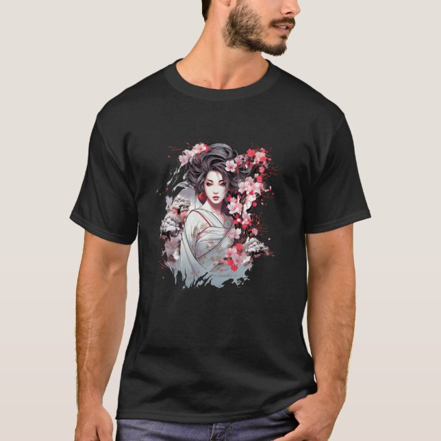Camiseta Geisha Sakura Cherry Blossom Japão Art Gr (Frente)