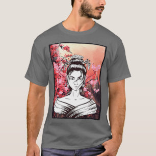 Camiseta Geisha Sakura Cherry Blossom Japonês Kawaii Geish