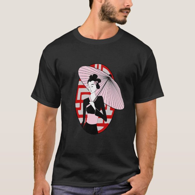 Camiseta Geisha Segurando Umbrella Vintage Mulheres Japones (Frente)