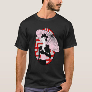 Camiseta Geisha Segurando Umbrella Vintage Mulheres Japones