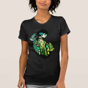 Camiseta Geisha Tattoo T-Shirt verde e negro floral