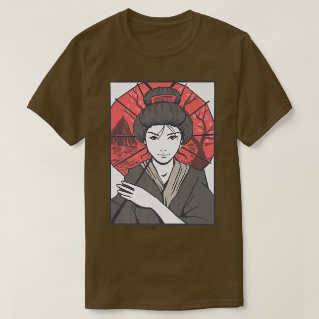 Camiseta Geisha Umbrella Japão 357 (Frente do Design)