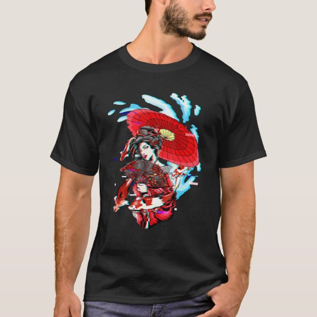 Camiseta Geisha Vaporwave Japonês Koi Fish Carp Geiko Aest (Frente)