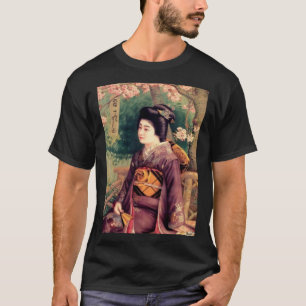 Camiseta Geisha Women Vintage Bloqueio de Madeira Japonês