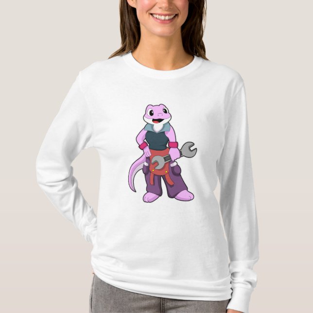 Camiseta Geko como mecânico com chave inglesa (Frente)