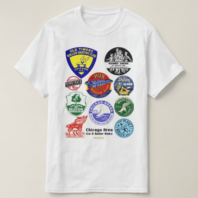 Camiseta Gelado e Roller Rinks da Área de Chicago. (Frente do Design)