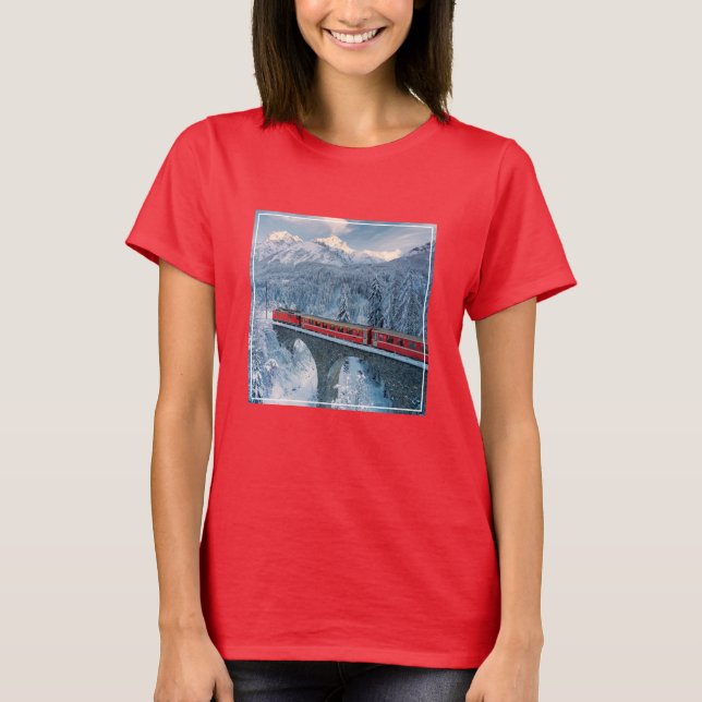 Camiseta Gelo e neve | Suiça de trem Red Bernina Express (Frente)
