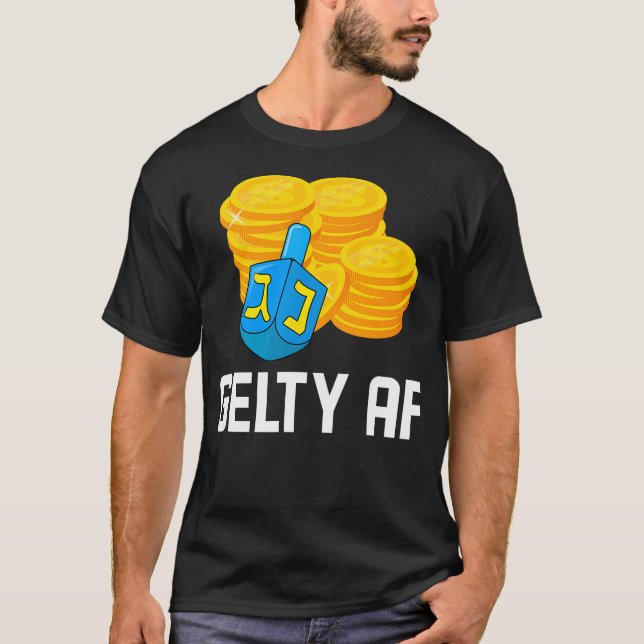 Camiseta Gelty Af Hanukkah Gelt Dreidel Champ Jewish Menora (Frente)