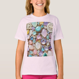 Camiseta Gemas e Joias Pastéis em Tons de Rosa e Roxo
