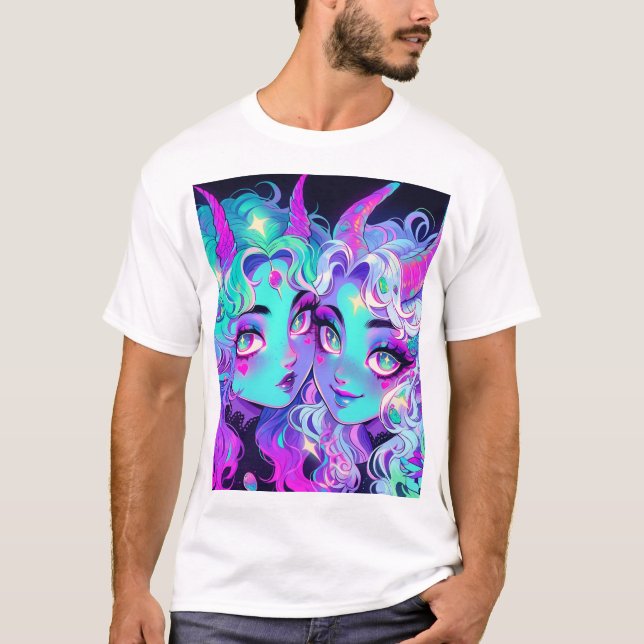 Camiseta Gêmeas Alienígenas-de-Corno-Azul-Bonito Gêmeas Ani (Frente)