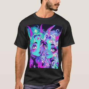 Camiseta Gêmeas Alienígenas-de-Corno-Azul-Bonito Gêmeas Ani