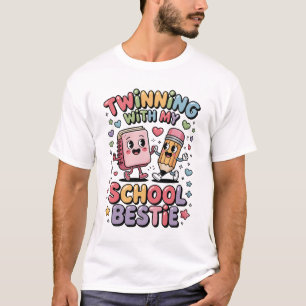 Camiseta Gêmeas Com Minha Melhor Amiga Da Escola Caderno &