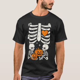 Camiseta Gêmeos Bebês Esqueleto Anúncio de Gravidez de Hall