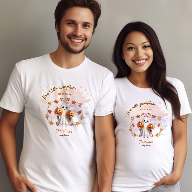 Camiseta Gêmeos - Chá de fraldas Unisex do Fantasma da Bomb (Twins Halloween Pumpkin Ghost Unisex Baby Shower T-Shirt)