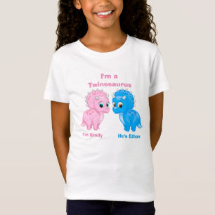 Camiseta Gêmeos Fraternais Bonitos Dinossauros Personaliza
