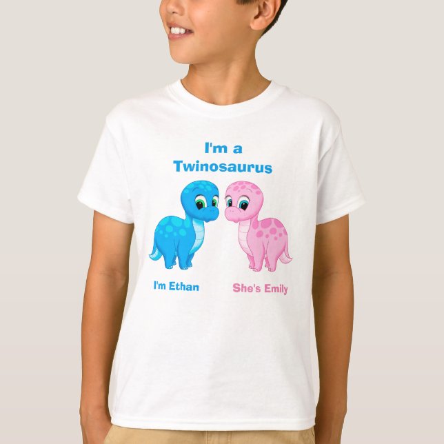 Camiseta Gêmeos Fraternais Bonitos Dinossauros Personalizad (Frente)