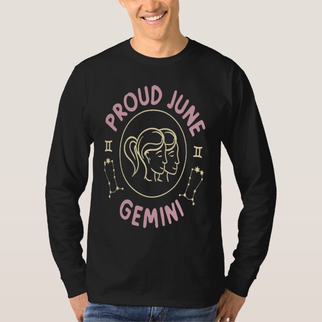Camiseta Gêmeos Zodíaco Orgulhoso Junho Gêmeos (Frente)