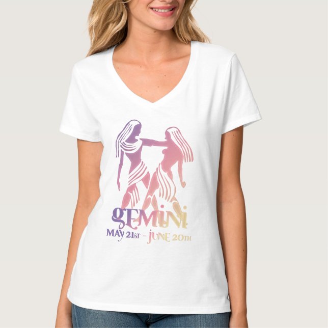 Camiseta Gemini, a Astrologia Gêmea, Zodiac Roxo e Rosa (Frente)