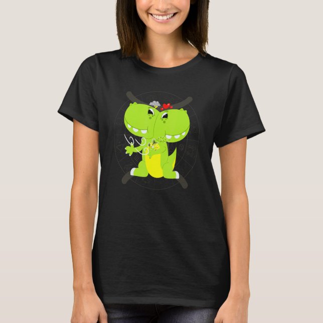 Camiseta Gemini Cute - Símbolo Zodíaco Astrologia T Rex Din (Frente)