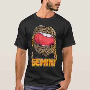 Camiseta Gemini Girl Juicy Lábios Leopard Imprima Astrologi