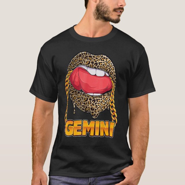 Camiseta Gemini Girl Juicy Lábios Leopard Imprima Astrologi (Frente)