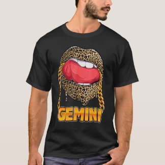 Camiseta Gemini Girl Juicy Lips Leopard Print Astrology Zod