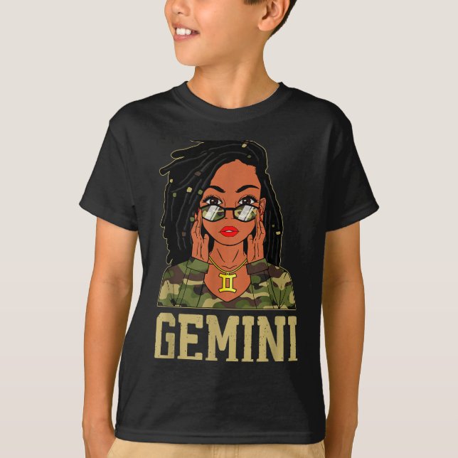 Camiseta Gemini Loc'd Hair Sy Black Woman Camo Melanin Girl (Frente)