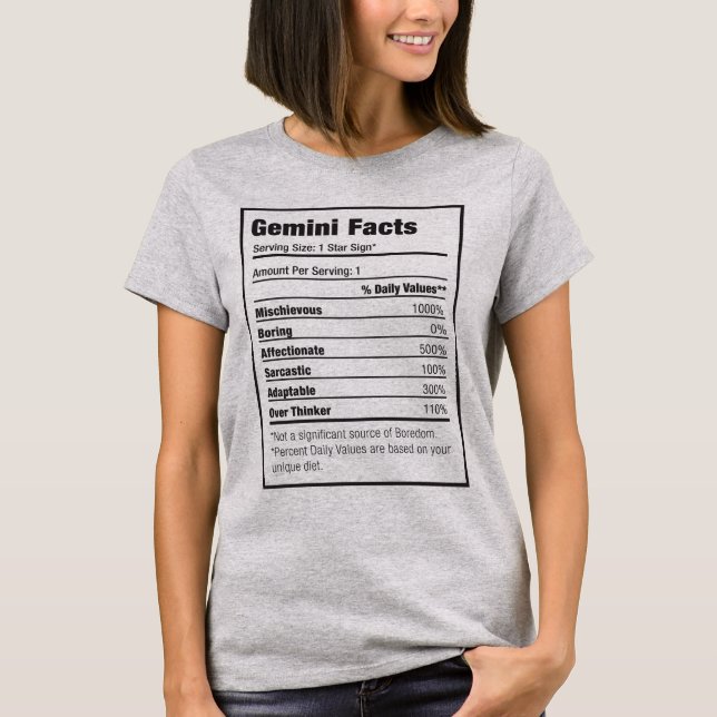 Camiseta Gemini Nutrition Fact Zodiac T-Shirt (Frente)