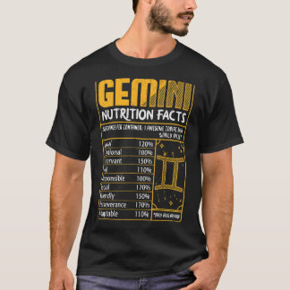 Camiseta Gemini Nutrition Facts Zodiac Sinal de Aniversário