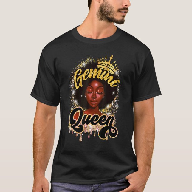Camiseta Gemini Queen Black Queen Melanin Afro Women Birthd (Frente)