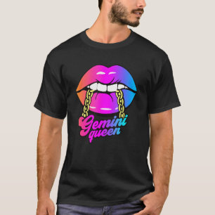 Camiseta Gemini Queen Lábios Dourada Cadeia Zodiac Birthday