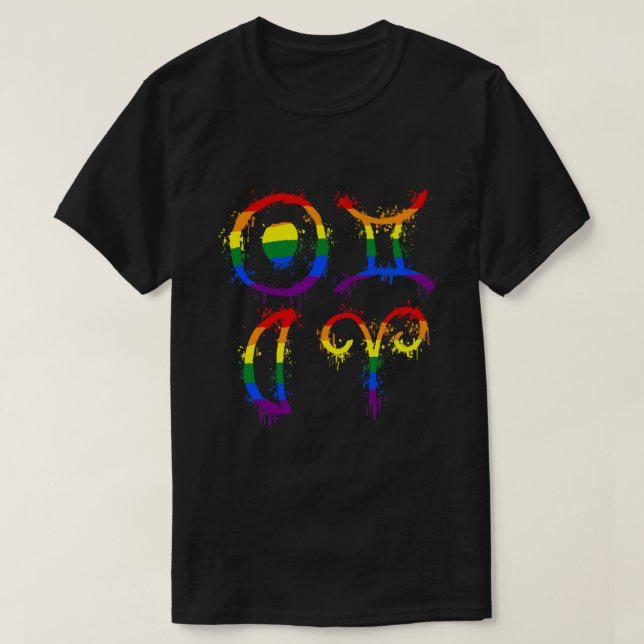 Camiseta Gemini Sun Aries Moon Rainbow Orgulho gay Mês Astr (Frente do Design)