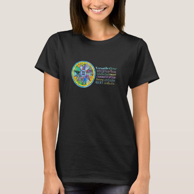 Camiseta Gemini Traços de personalidade astrológica Mandala (Frente)