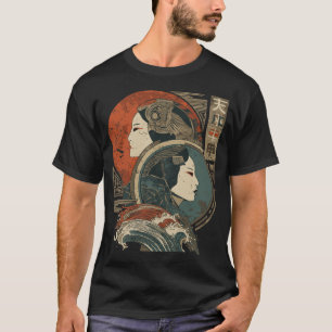 Camiseta Gemini Zodiac Art Japonês Retrato feminino Easte