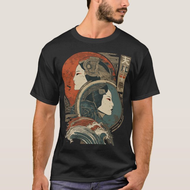 Camiseta Gemini Zodiac Art Japonês | Retrato feminino Easte (Frente)