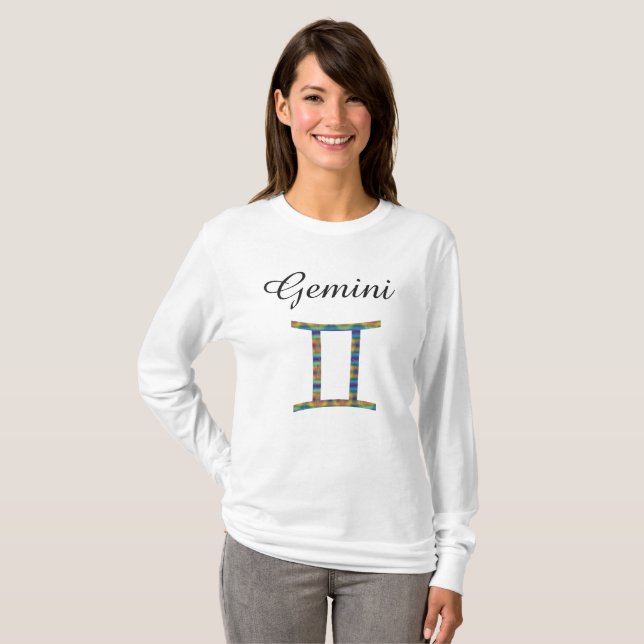 Camiseta Gemini Zodiac Horoscope Sinal Long Sleeve (Frente Completa)