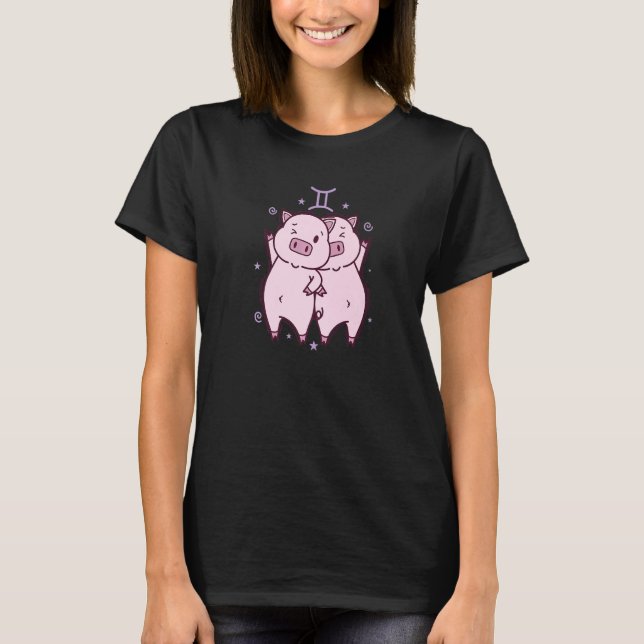 Camiseta Gemini Zodiac Sign as a Piggy (Frente)