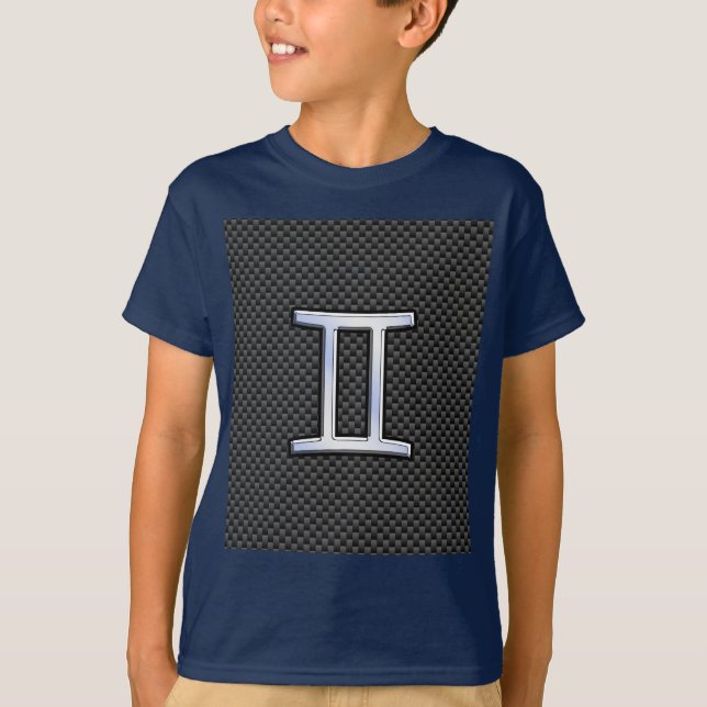 Camiseta Gemini Zodiac Símbolo Carvões Estilo de Fibra de C (Frente)
