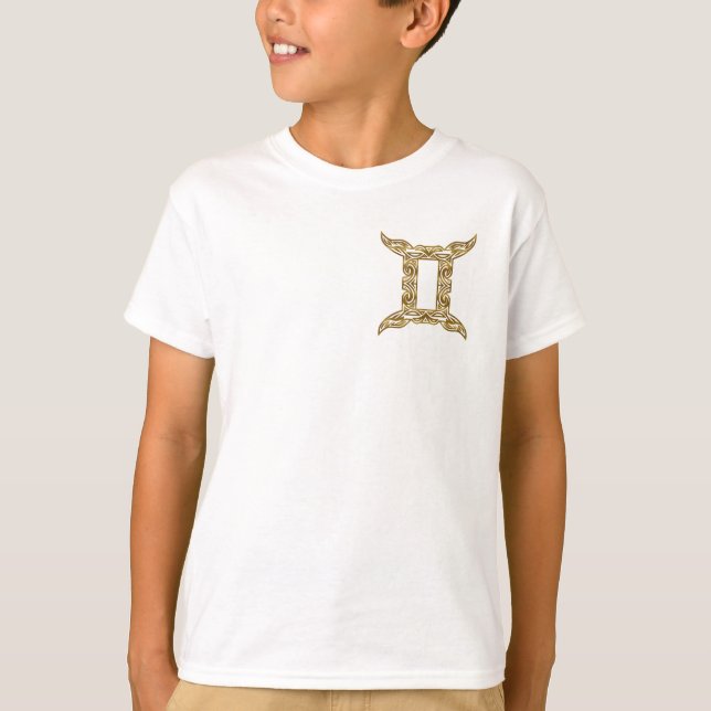Camiseta Gemini Zodiac - Tribal Dourado (Frente)