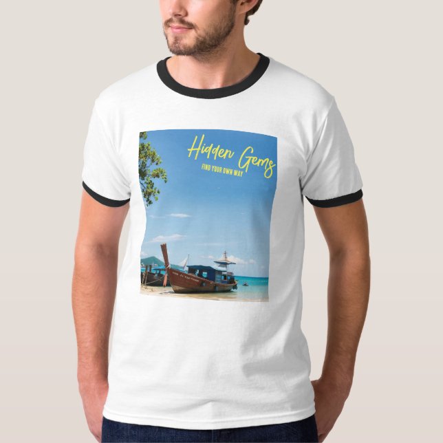 Camiseta Gems escondidas - t-shirt de barco de praia em Sol (Frente)