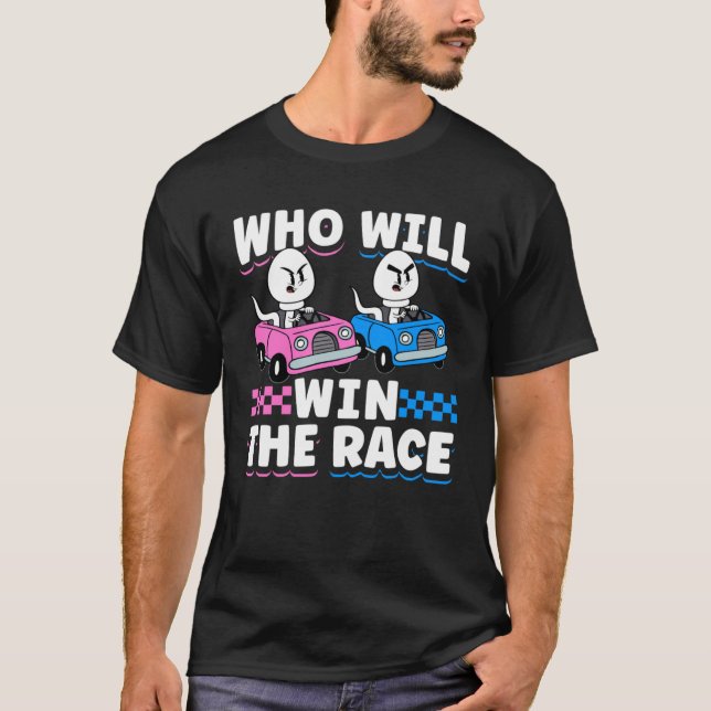 Camiseta Gender Reveal Baby Shower Who Will Win The Race (Frente)