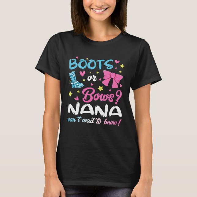 Camiseta Gender Reveal Boots or Bows Nana Matching Baby Par (Frente)