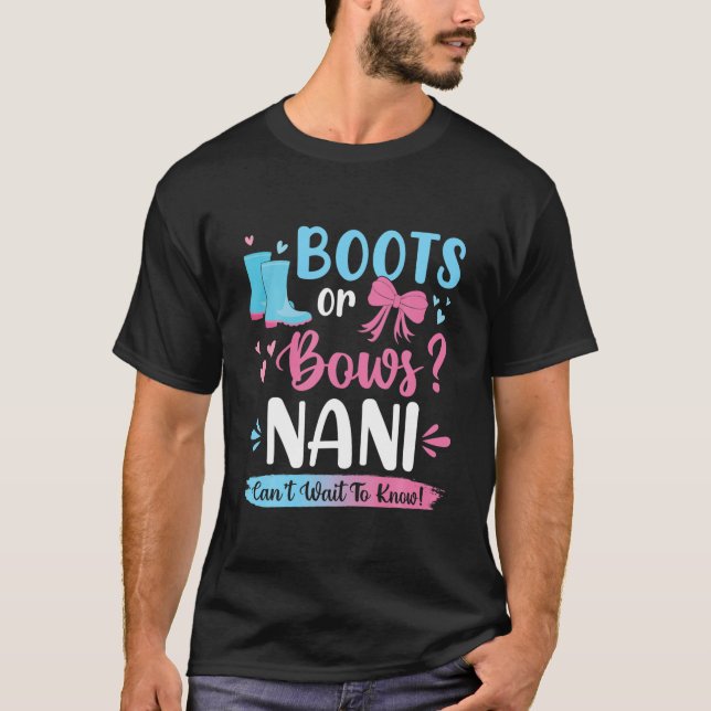 Camiseta Gender Reveal Boots Or Bows Nani Matching Baby Par (Frente)