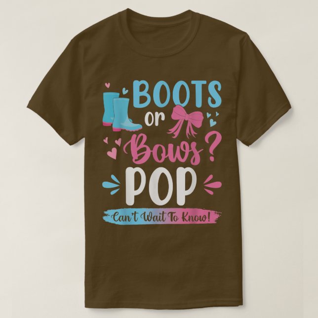 Camiseta Gender reveal boots or bows Pop matching baby part (Frente do Design)