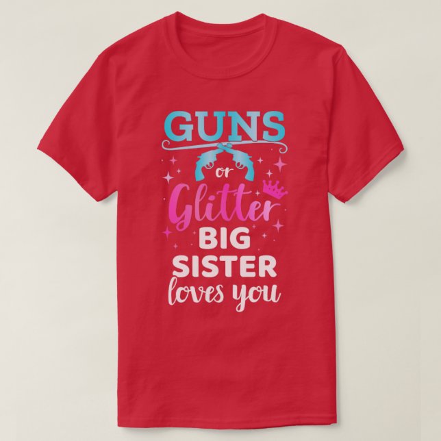 Camiseta Gender reveal guns or glitter sister matching baby (Frente do Design)