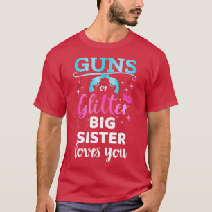 Camiseta Gender reveal guns or glitter sister matching baby